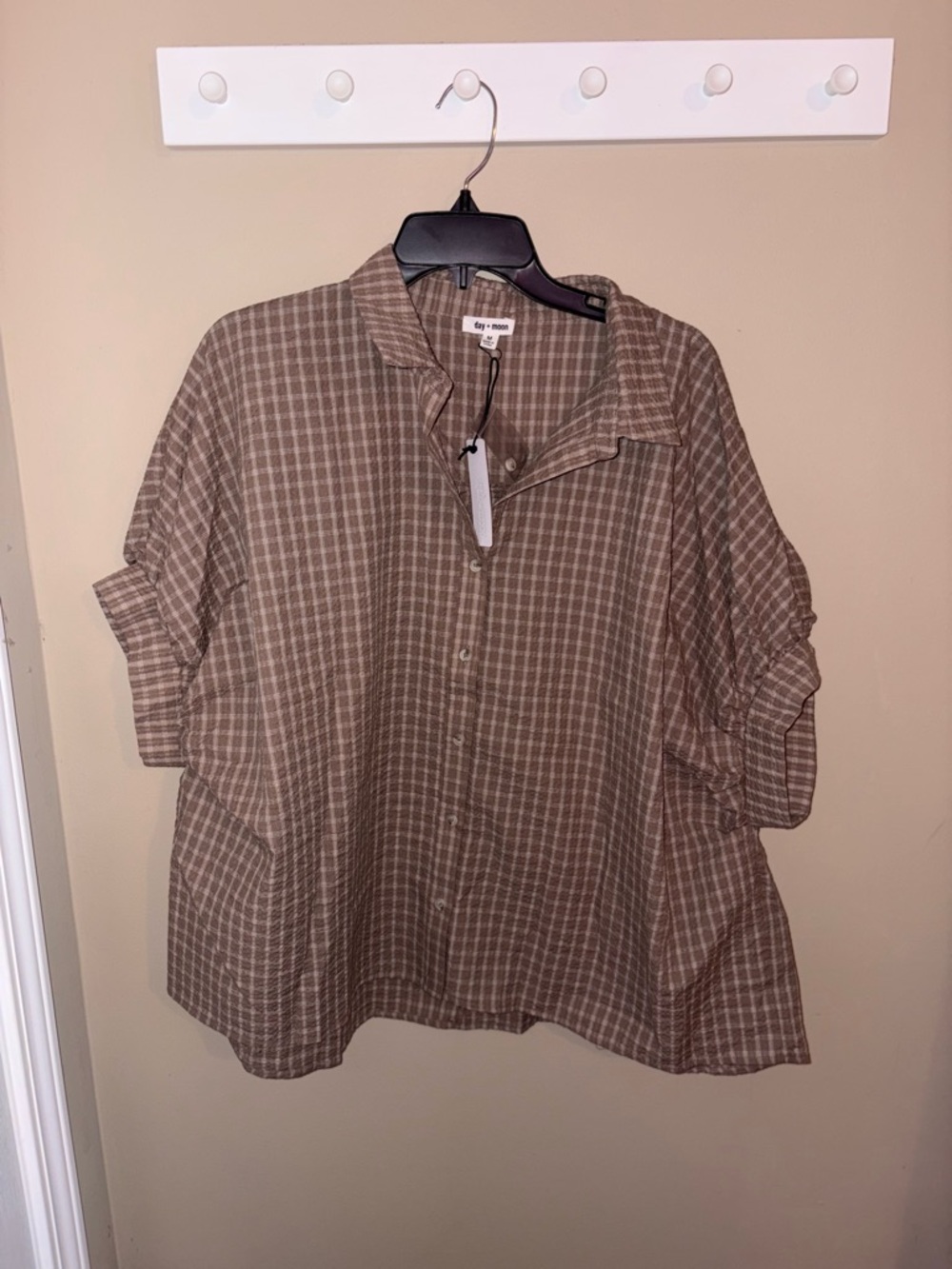 Evy of Moon Brown Plaid Button-Front Women's Top